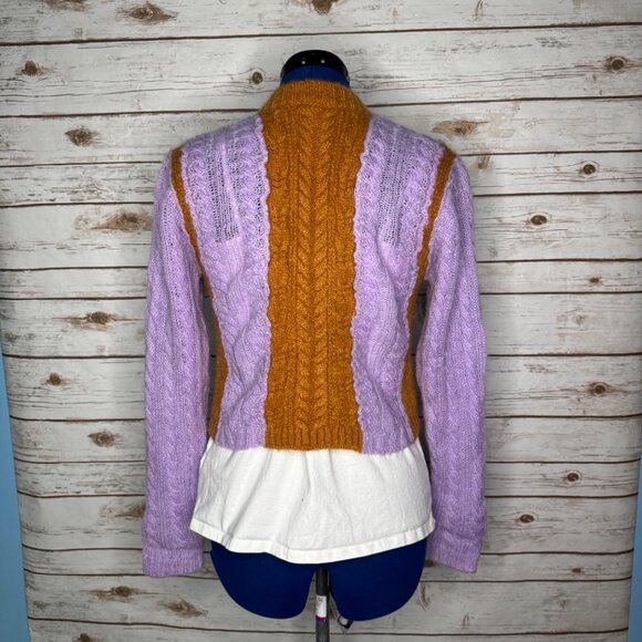Tach Clothing Colorblock Lilac and Rust Cable Knit Cropped Cardigan Sweater - M - Picture 14 of 14